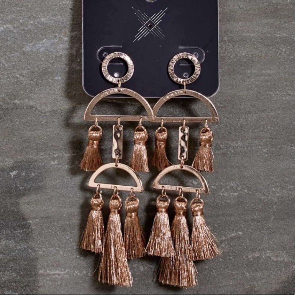 NEW•Zen Bohemian Veronica Gold Tassel Fringe Earrings